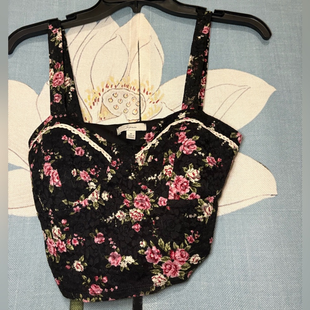 Soprano Black and Pink Lace Top M